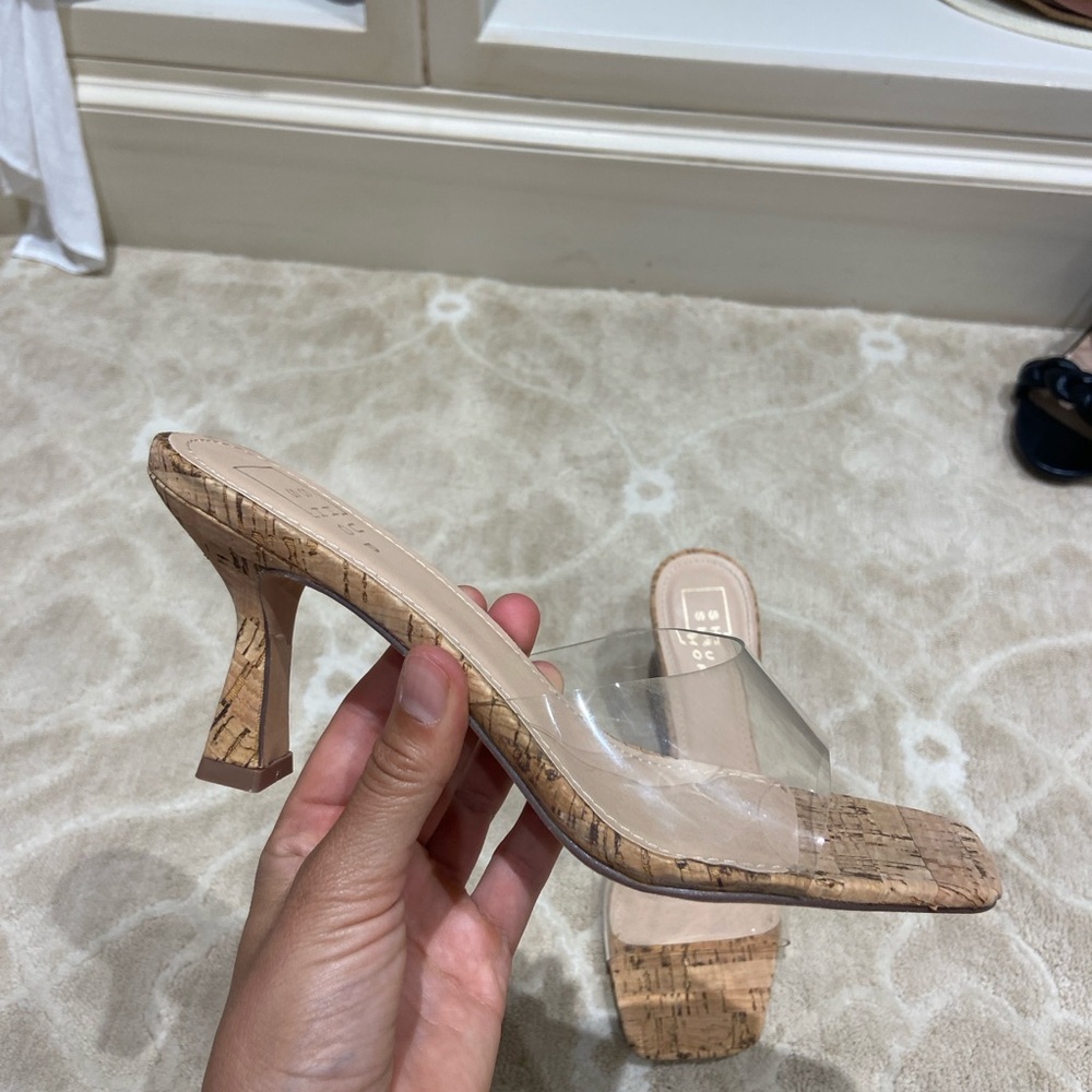 Shu Shop Cork and Clear Strap mules Heels sandals beachy